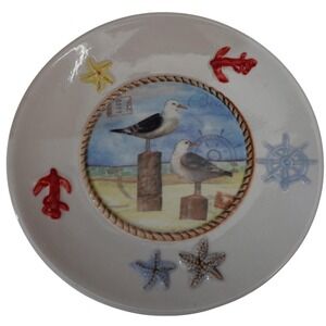 Coastal Seagull Decorative Plate Nautical Anchor Starfish Beach Theme Decor